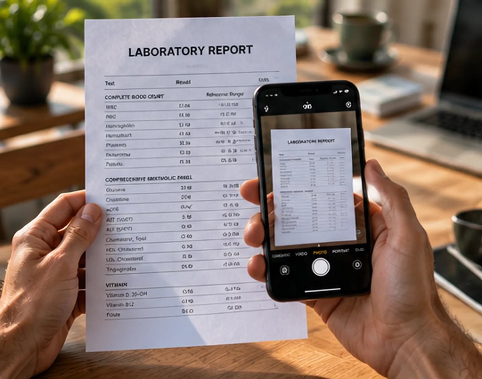 Taking a photo of a paper laboratory report with a phone